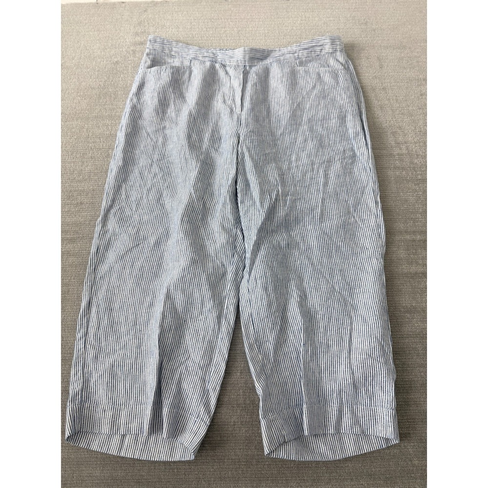 J Jill Love Linen Pants Womens 2X Blue Striped Wide Leg Lagenlook Casual Classic